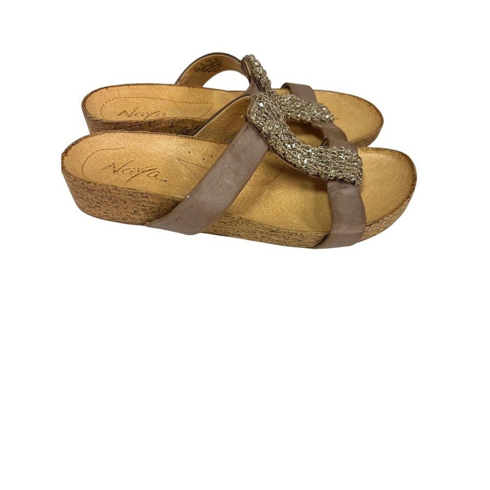 Naya Women's Slide Wedge Sandals Brown Cork Footbed Rhinestone 8.5M